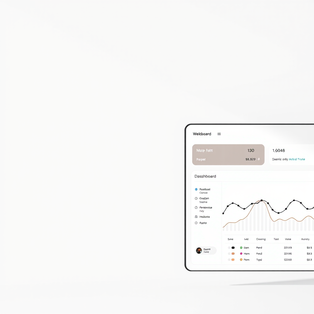 Clean minimalist interface mockup showing simplified dashboard with white space and essential elements only